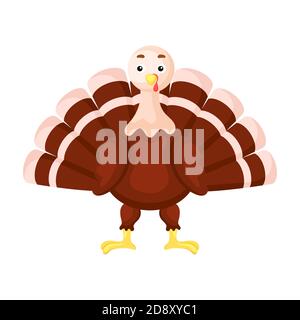 Niedliche lustige türkei-Druck auf weißem Hintergrund. Inländische Cartoon Vogel Charakter für die Gestaltung von Album, Scrapbook, Grußkarte, Einladung, Wanddekoration. Stock Vektor