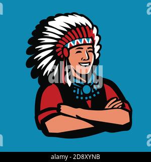 American Indian Chief Symbol. Krieger Maskottchen Cartoon Vektor Illustration Stock Vektor