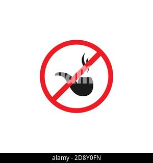 Tabakholz Rauchpfeife in rot gekreuzten Kreis. Kein Rauchen. Symbol „Silhouette einschränken“, „Silhouette verbieten“. Traditionelle, klassische Silhouette. Vektorgrafik Stock Vektor