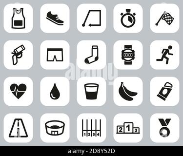Marathon Oder Marathon Race Icons Black & White Flat Design Groß Einstellen Stock Vektor