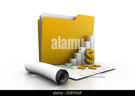Business-Grafik und Ordner in Diagramm Stockfoto