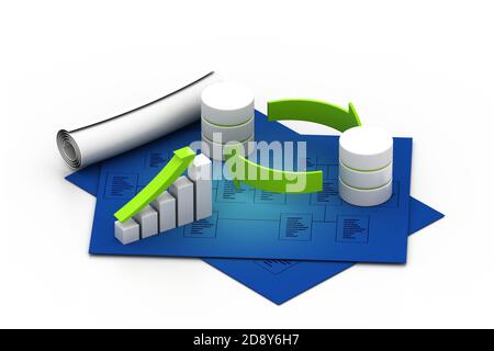 Datenbanken-Konzept-Symbol mit Grafik in Tabelle Stockfoto