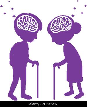 Gehirn Zeichen in Kopf älter in Welt Alzheimer's Day Thema Isolierte Darstellung auf weißem Hintergrund Stock Vektor