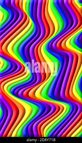 3D Regenbogenfarben in welligen Linien Stockfoto