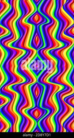 3D Regenbogenfarben in welligen Linien Stockfoto