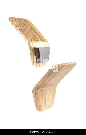 Eine moderne Wandleuchte aus Holz isoliert auf weißem Hintergrund - Vorder- und Rückansicht - 3D-Rendering Stockfoto