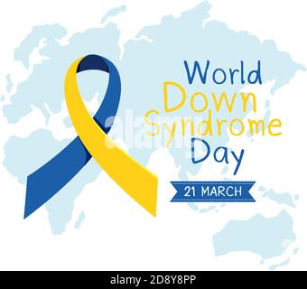 World Down Syndrom am 21. März mit gelb - blau Abbildung mit Bandschild Stock Vektor