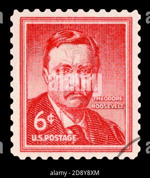 USA - UM 1955: Eine in den Vereinigten Staaten von Amerika gedruckte Briefmarke zeigt Theodore 'Teddy' Roosevelt (1858-1919) war der 26. Präsident der Vereinigten Staaten Stockfoto