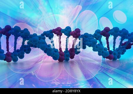 3d DNA Stränge auf abstraktem Hintergrund Stockfoto