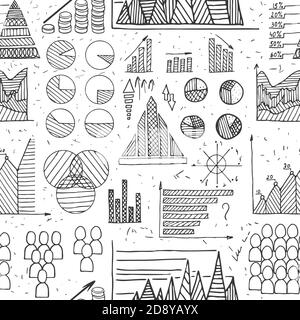 Doodle Diagramme, Grafiken und Diagramme nahtlose Vektor-Muster Stock Vektor