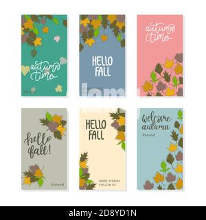 Set von abstrakten vertikalen Hintergrund mit Herbst-Elemente, Formen, Pflanzen und menschliche Hände in einer Linie Stil. Hintergrund für mobile App Seite minimalisti Stock Vektor