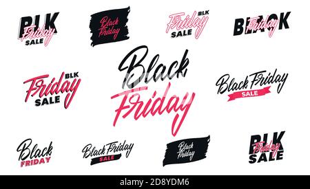 Black Friday Sale Set. Schwarzes Friday Label-Design mit Schriftzug Stock Vektor