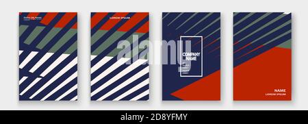 Moderne Cover Kollektion Design Vektor. Abstrakte Retro-Stil rot blau weiß Linien Textur. Gestreifter Trendhintergrund. Futuristisches geometrisches Streifenmuster Stock Vektor