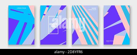 Moderne Cover Kollektion Design Vektor. Abstrakte Retro-Stil Pastell lila rosa Linien Textur. Gestreifter Trendhintergrund. Futuristische geometrische Streifen pa Stock Vektor