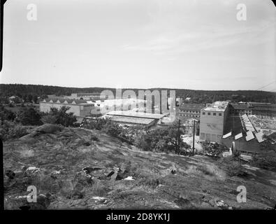 Historische und alte Bilder von Gustavsberg, Stockholm, Schweden. Weltweit bekannt für sein Porzellan. Eine Vogelperspektive. Stockfoto