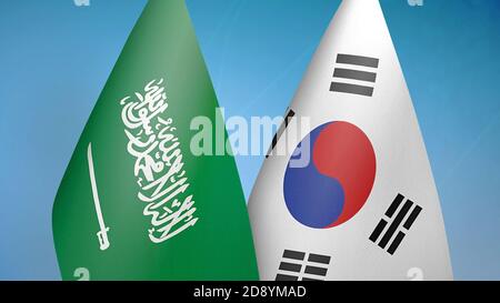 Saudi-Arabien und Südkorea zwei Flaggen Stockfoto