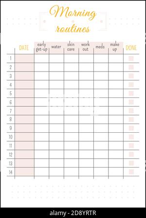 Tägliche Routine Kalender minimalistischen Planer Seite Design Stock Vektor