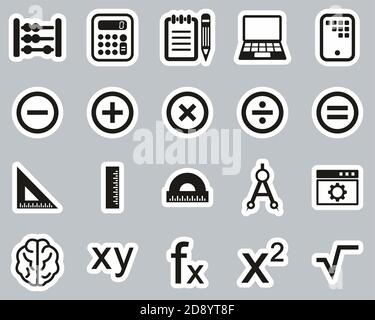 Math Oder Math Science Icons Schwarz-Weiß Sticker Set Groß Stock Vektor