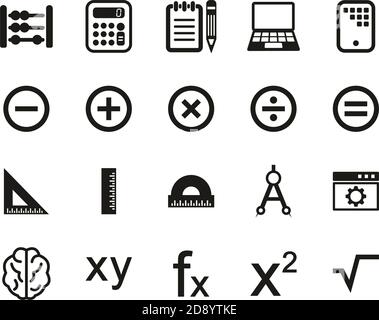Mathematik Oder Mathematik Science Icons Schwarz & Weiß Set Groß Stock Vektor