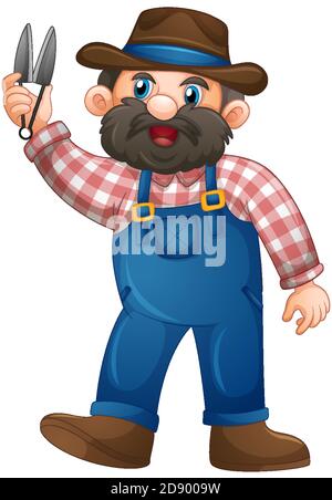 Alter Mann in Landwirt Uniform Cartoon-Figur auf weißem Hintergrund Abbildung Stock Vektor