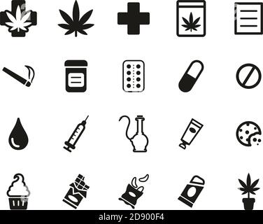 Medizinische Marihuana Icons Schwarz & Weiß Set Groß Stock Vektor