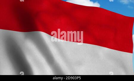 Die Nationalflagge Indonesiens winkt im Wind, blauer Himmel im Hintergrund. 3d-Rendering Stockfoto