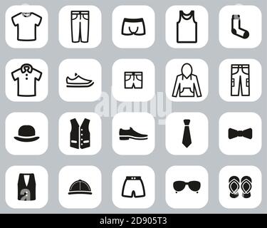Herren Bekleidung & Accessoires Icons Schwarz & Weiß Flat Design Set Groß Stock Vektor