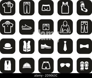 Herren Bekleidung & Accessoires Icons Weiß auf Schwarz Flat Design Set Groß Stock Vektor