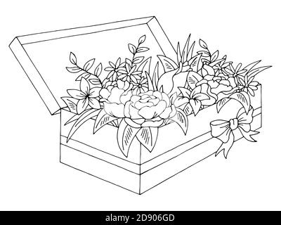 Blume Box Grafik schwarz weiß isoliert Bouquet Skizze Illustration Vektor Stock Vektor