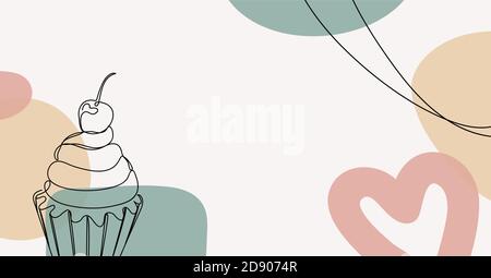 Banner eines Cupcake in einem linearen Stil. Stock Vektor