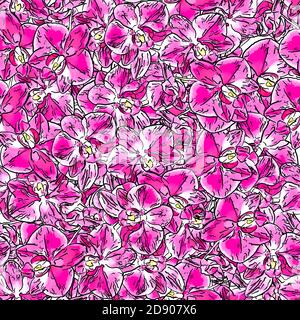 Abstrakte Illustration der Orchidee phalaenopsis Blume. Nahtloses Hintergrundmuster Stockfoto