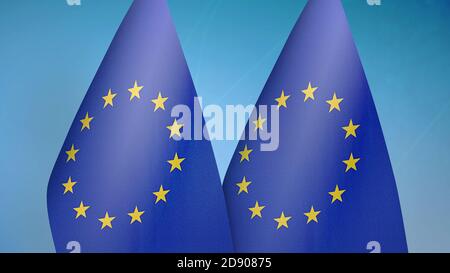 Europäische Union zwei Flaggen blauen Hintergrund Stockfoto