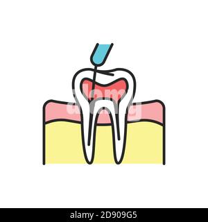 Symbol für die Farblinie der Zahnkanalbehandlung. Piktogramm für Webseite, mobile App, Promo. Stock Vektor