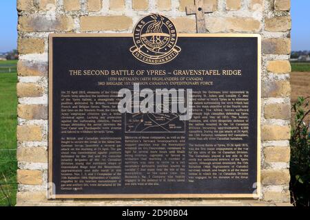 48. Highlanders of Canada - zweite Schlacht bei Ypern - Gravenstafel Gravenstafel Gedenktafel und Gedenkstätte für den Ersten Weltkrieg in Zonnebeke, Belgien Stockfoto