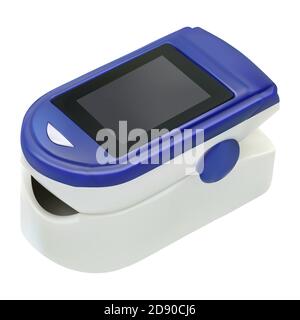 Pulsoximeter, realistisches medizinisches Fingergerät isoliert auf Weiß. Gesundheitssymbol Blutsättigungstest. Vektorgrafik Stock Vektor