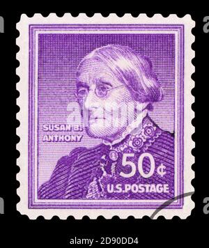 USA - UM 1955: Eine in den USA gedruckte Briefmarke zeigt Susan B. Anthony (1820-1906) Sozialreformerin und Feministin, um 1955 Stockfoto