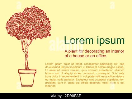 Baum in einem Blumentopf. Silhouette einer Zimmerpflanze. Home Gartenarbeit, Hauspflanzenkonzept. Für Text platzieren. Ideal für Banner, Poster, Blumenladen. Vektor-il Stock Vektor