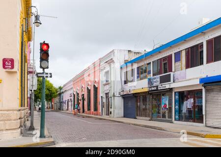 Leeres Stadtzentrum aufgrund der anhaltenden Covid19 Pandemie, Merida Yucatan Stockfoto