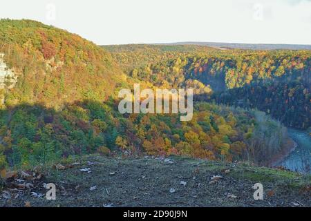 Blick auf den Genesee River im Letchworth State Park in Kastilien, New York, während der Herbstsaison Stockfoto