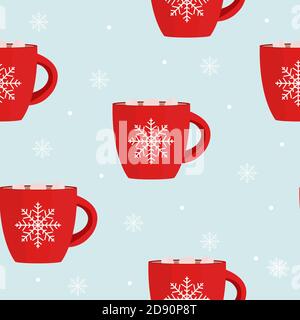 Heiße Schokolade nahtlose Muster Winter Schneeflocke Hintergrund. Abbildung Stockfoto