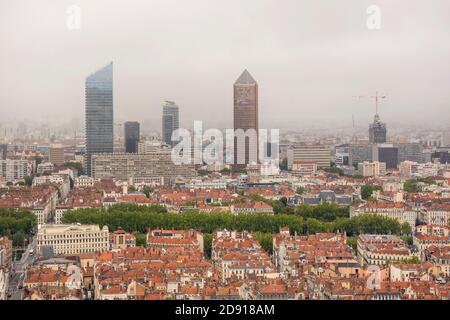 Lyon, Frankreich - 19. August 2019. Blick auf die Stadt Lyon von der Esplanade de Fourviere, Frankreich Stockfoto