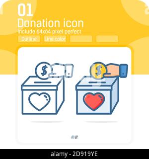 Spenden-Symbol mit dünnen Linie Stil isoliert auf weißem Hintergrund. Vektor, Zeichen und Konzept einfaches Symbol-Symbol für Grafik, soziale Aktivitäten, Web Stock Vektor