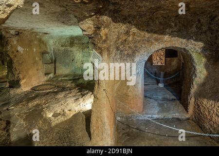 In Pitigliano gab es schon immer ein jüdisches Ghetto. Das brachte ihm den Namen des kleinen Jerusalem ein. Pitigliano, Grosseto, Toskana, Italien, Europa. Stockfoto