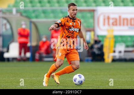 Melo Arthur (Juventus FC) während Spezia Calcio gegen Juventus FC, Italienisches Fußballspiel Serie A, cesena, Italien, 01. November 2020 Credit: LM/Francesco Scacciano Stockfoto