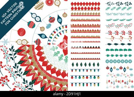 Vektor Muster Pinsel und Merry Christmas Elemente Set Stock Vektor