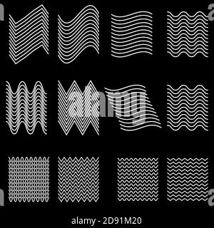 Set 12 aus gewellten, Kreuz-Zick-Zack-Linien, Streifen Design-Elementen Stock Vektor