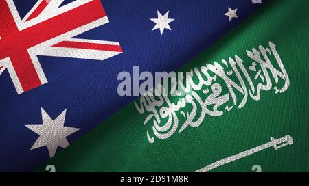 Australien und Saudi-Arabien zwei Flaggen Textil Stockfoto