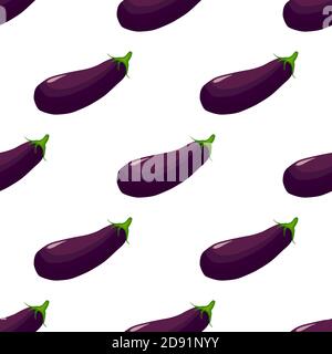 Illustration zum Thema Aubergine Muster, pflanzliche Aubergine für Siegel. Gemüsemuster bestehend aus schöner Aubergine, viele Auberginen. Einfaches CO Stock Vektor