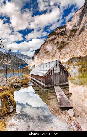 Bootshaus am Obersee im Berchtesgadener Land, Bayern, Deutschland. Stockfoto