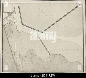 Kaart van het Nieuwediep (het aanleggen van vangdammen, aangelegen in 1782-1785) N.B. Zie Resolutien van de Staten van Holland en West Friesland 1e deel 1785, januari 7, blz.19 en J.P de Bo, Stockfoto